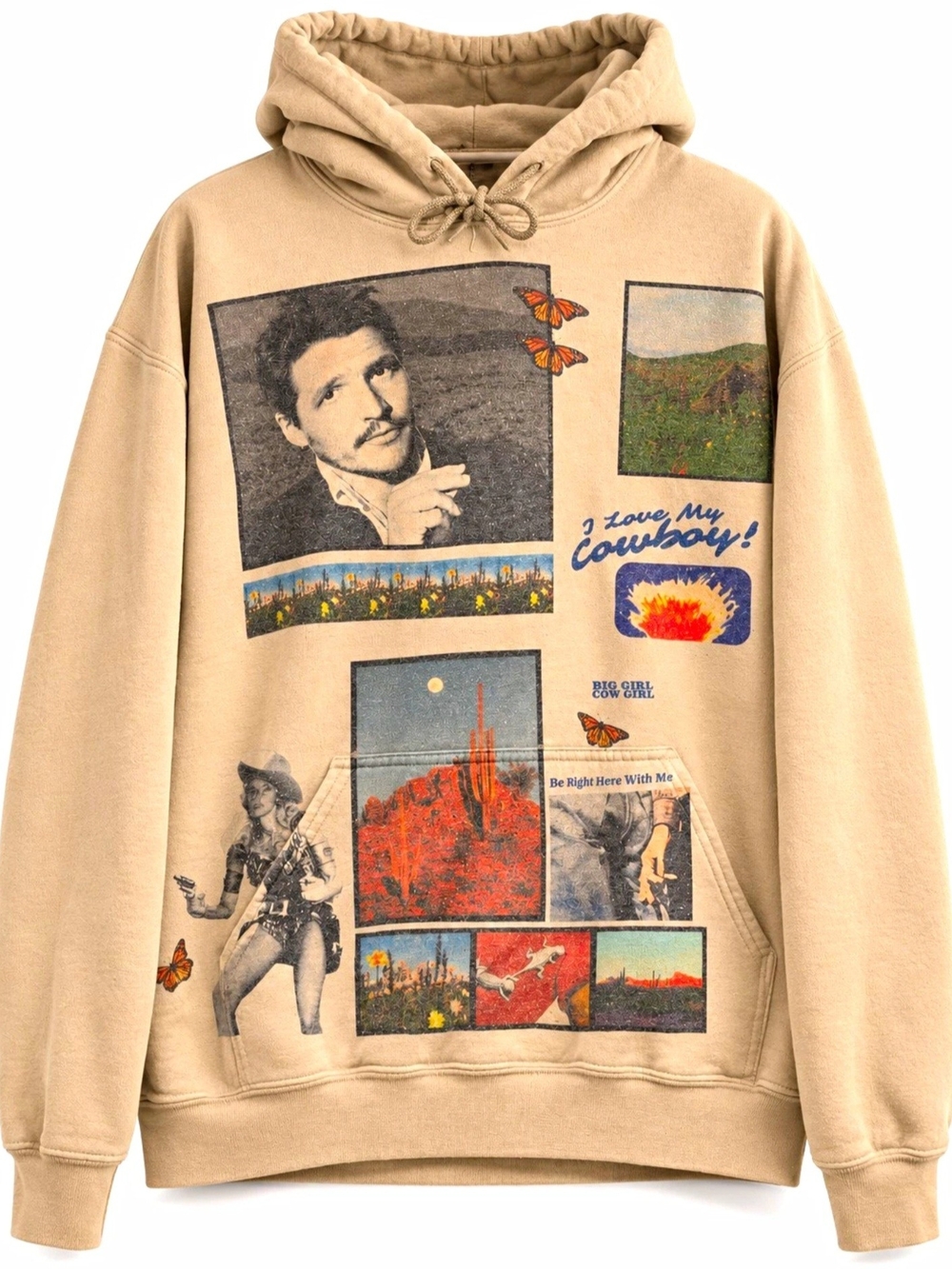 Buggirl200 Pedro Pascal Cowboy Confessions Hoodie Sweatshirt Sand Tan XL